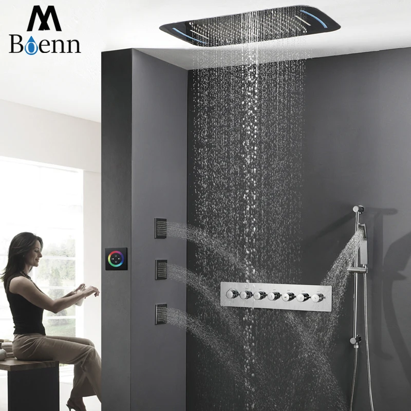 Luxury Rainfall Ceiling Shower Head LED Shower Set Faucets Tap Shower Thermostatic Mixer Valve Big Waterfall Showers Slide Bar
Luxury Rainfall Ceiling Shower Head LED Shower Set Faucets Tap Shower Thermostatic Mixer Valve Big Waterfall Showers Slide Bar