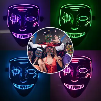 

LED Light Up Mask Grimace Horror Glowing Mask Halloween Role Dress Up Cool Mask Scary Mask With EL Wire For Cosplay Party