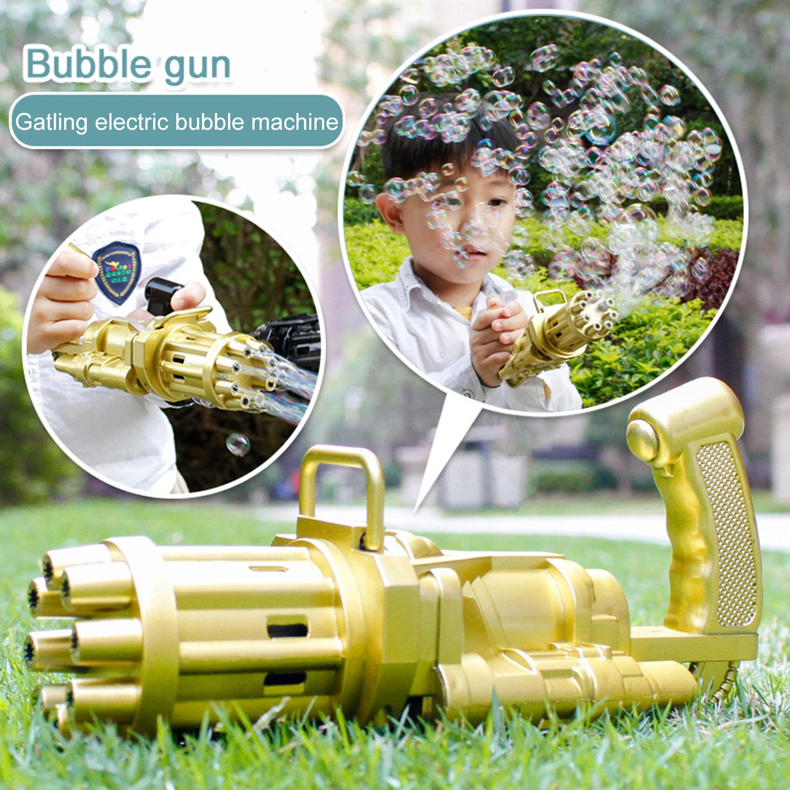 Kids Automatic Gatling Bubble Gun Toys Summer Soap Water Bubble Machine 2-in-1 Electric Bubble Machine For Children Gift Toys
