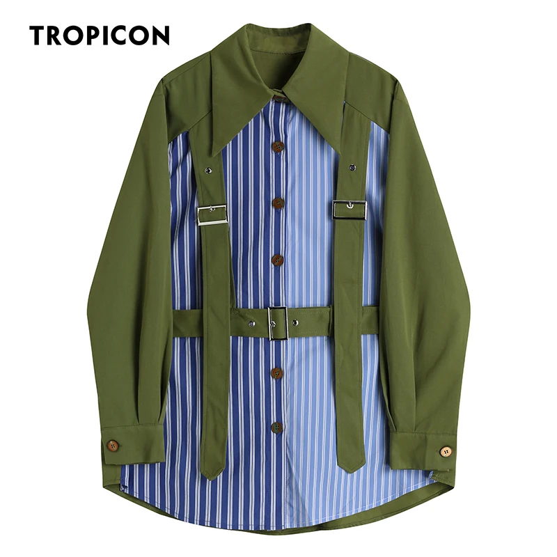 TROPICON Green Navy Blue Striped Patchwork Shirt Shacket Women Button Up Belt Collared Shirt Loose Designer Fashion Top Clothing
TROPICON Green Navy Blue Striped Patchwork Shirt Shacket Women Button Up Belt Collared Shirt Loose Designer Fashion Top Clothing