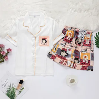 Summer 2020 Loose Pajama Sets Women Cartoon Print 2 Pieces Set Short Sleeve Top + Shorts Elastic Waist Pyjamas 
Summer 2020 Loose Pajama Sets Women Cartoon Print 2 Pieces Set Short Sleeve Top + Shorts Elastic Waist Pyjamas