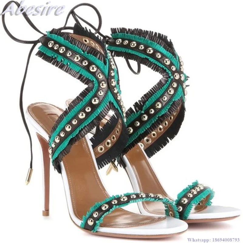 Abesire New Women's Sandals Green Round Toe Lace Up Splicing High Heels Summer Shoes For Women Fashion Stilettos zapatos mujer
Abesire New Women's Sandals Green Round Toe Lace Up Splicing High Heels Summer Shoes For Women Fashion Stilettos zapatos mujer