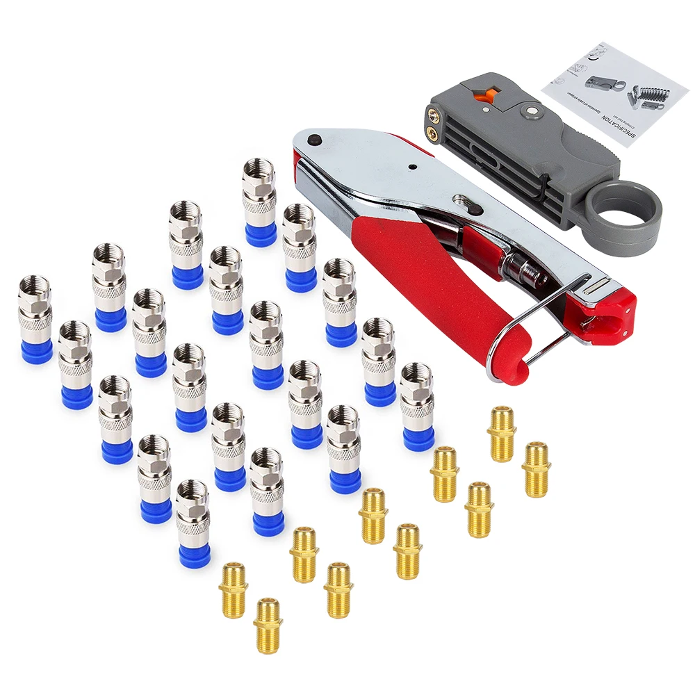 32pcs Coaxial Cable Stripper Tool Kit Coax Wire Crimper Pliers F RG6 Compression Connectors Rotary Cable Stripper Set
32pcs Coaxial Cable Stripper Tool Kit Coax Wire Crimper Pliers F RG6 Compression Connectors Rotary Cable Stripper Set