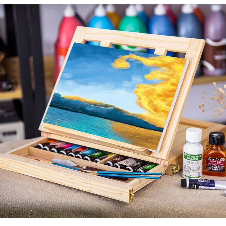 Caballetes de mesa de madera portátiles para pintar artistas, cajón de bocetos para niños, accesorios de escritorio para ordenador portátil, maleta, suministros de pintura artística 1 H4e70efc6029f4a3da0a149e4e77a85fe6