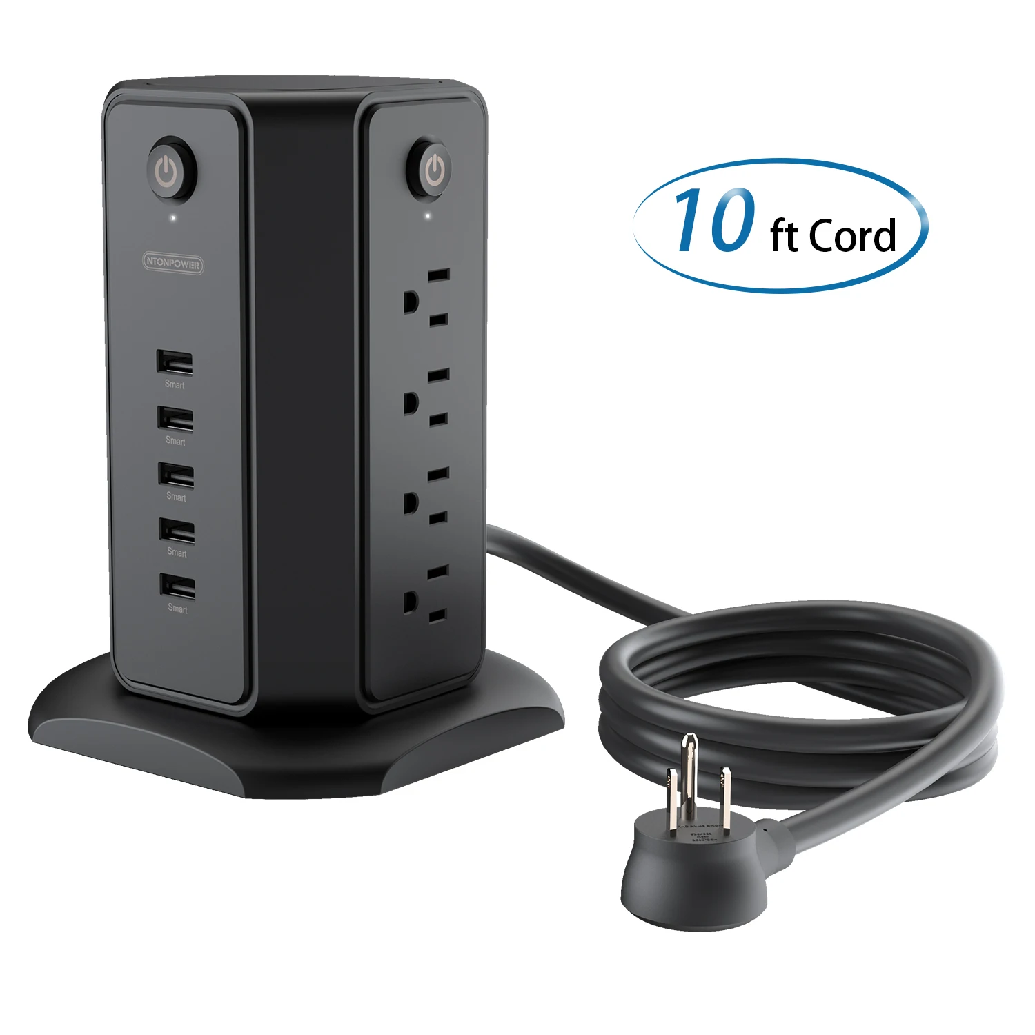 NTONPOWER US Power Strip Tower with 3M Extension Cord Surge Protector with Flat Plug 13A Circuit Breaker for Home and Office NTONPOWER US Power Strip Tower with 3M Extension Cord Surge Protector with Flat Plug 13A Circuit Breaker for Home and Office