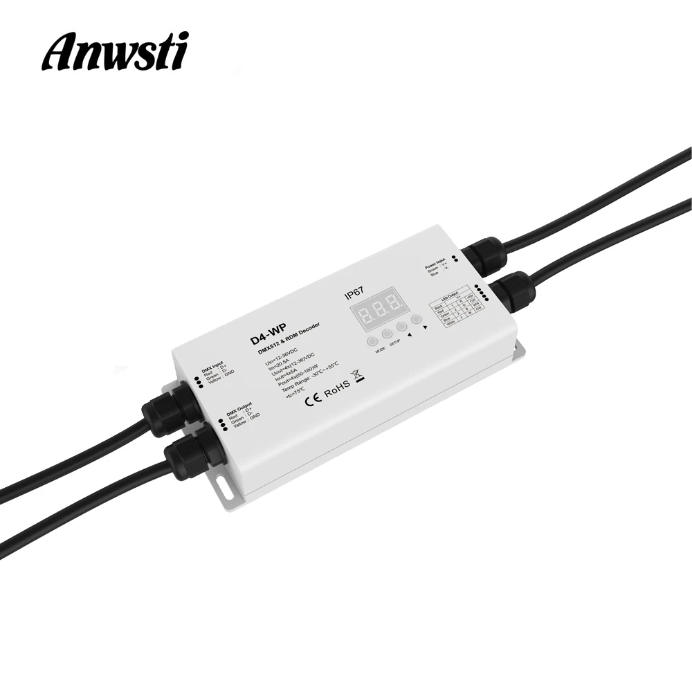 DMX 512 RDM Decoder 12V 24V 36V DC Constant Voltage Waterproof IP67 Digital Numeric Display DMX 4 Channel RGBW Controller D4-WP
DMX 512 RDM Decoder 12V 24V 36V DC Constant Voltage Waterproof IP67 Digital Numeric Display DMX 4 Channel RGBW Controller D4-WP