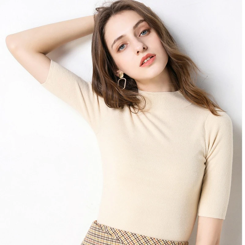 2020 Spring Autumn New Women Sweater Short-sleeved Bottoming Shirt Women's Pullover Top Sweater Mid-sleeve Slim-fit Knit Sweater
2020 Spring Autumn New Women Sweater Short-sleeved Bottoming Shirt Women's Pullover Top Sweater Mid-sleeve Slim-fit Knit Sweater