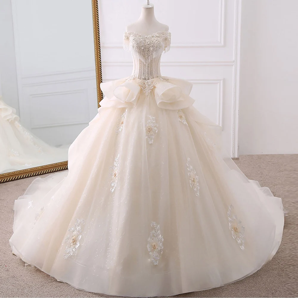 Свадебное бальное платье Gorgoeus Vestido De Noiva блестящее с цветочной аппликацией и