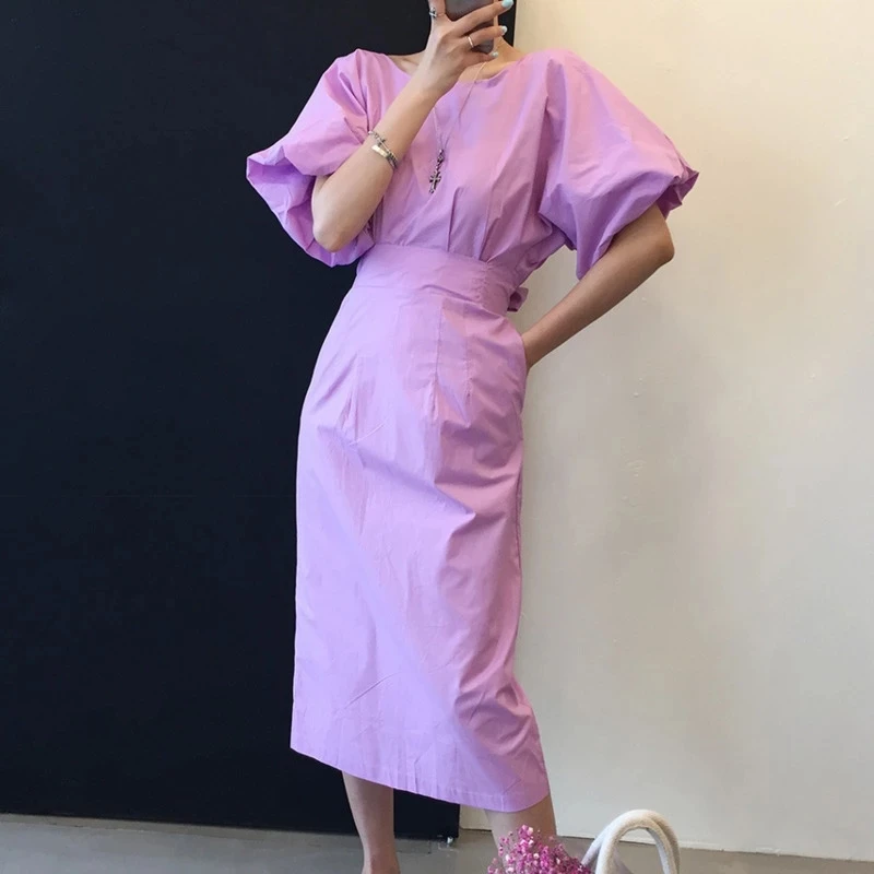 New Korean Women Chic Candy Color Round Neck Casual Loose Runway Dress Female Puff Sleeve Modern Lady Dresses
New Korean Women Chic Candy Color Round Neck Casual Loose Runway Dress Female Puff Sleeve Modern Lady Dresses