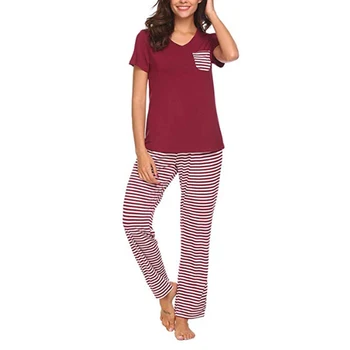 Striped Sleepwear Women Pajama Set Loose Breathable Elastic Waist Daily Top Pants Short Sleeve V Neck Soft
Striped Sleepwear Women Pajama Set Loose Breathable Elastic Waist Daily Top Pants Short Sleeve V Neck Soft