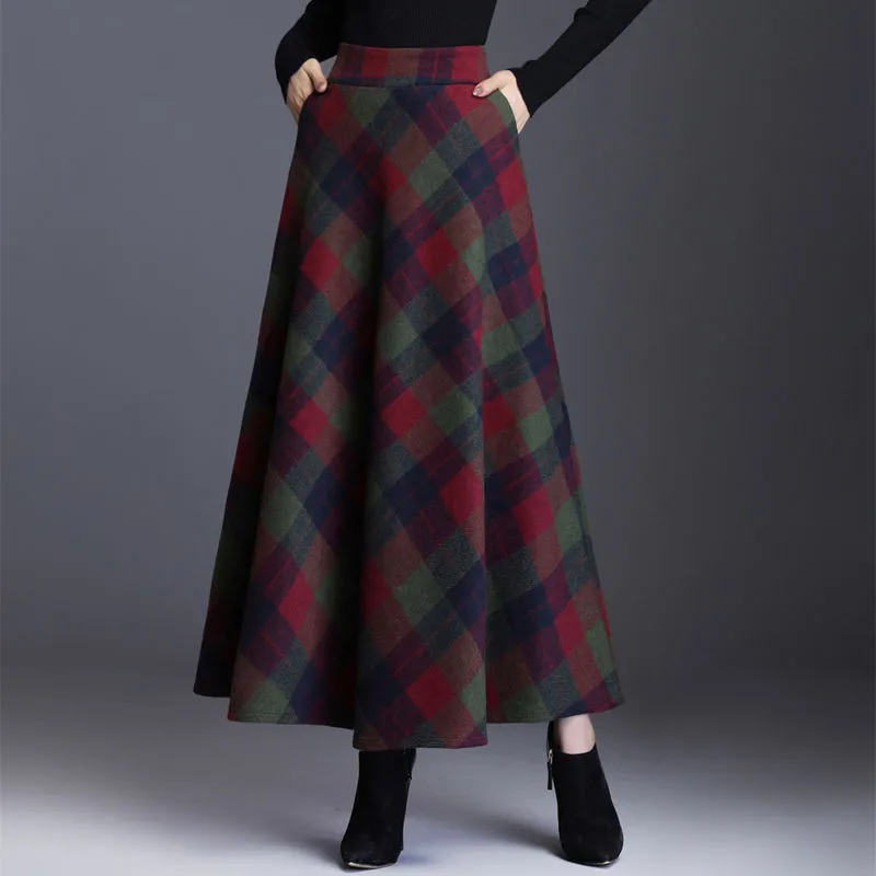 Фото Женская Длинная шерстяная юбка повседневная клетчатая с высокой талией модель 3XL