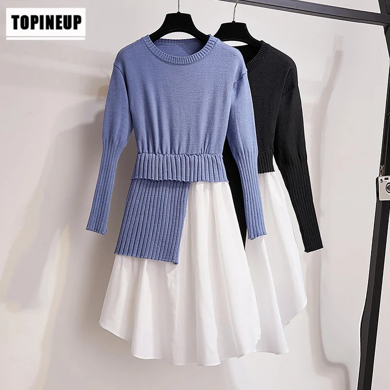 Fashion Chic Korean College Style Fake Two-piece Knit Dress Hem Patchwork Solid Color A-Line Long Sleeve Female Dresses
Fashion Chic Korean College Style Fake Two-piece Knit Dress Hem Patchwork Solid Color A-Line Long Sleeve Female Dresses