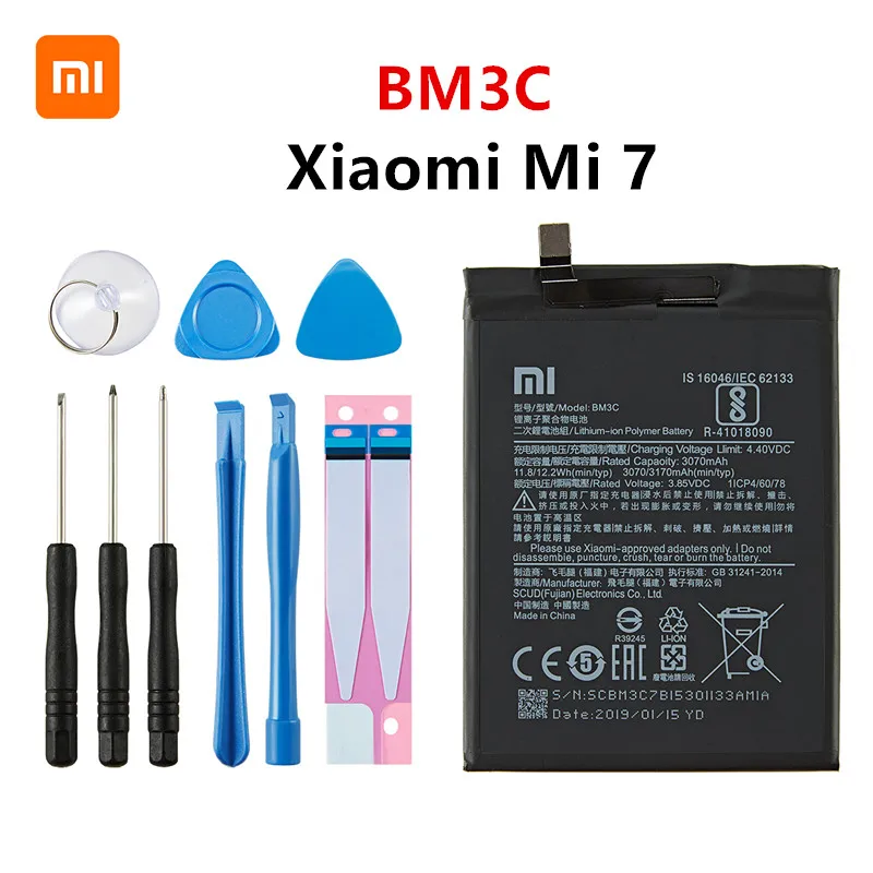 Оригинальный аккумулятор Xiaomi BM3C 100% мАч для 7 mi Mi7 сменные батареи телефона с