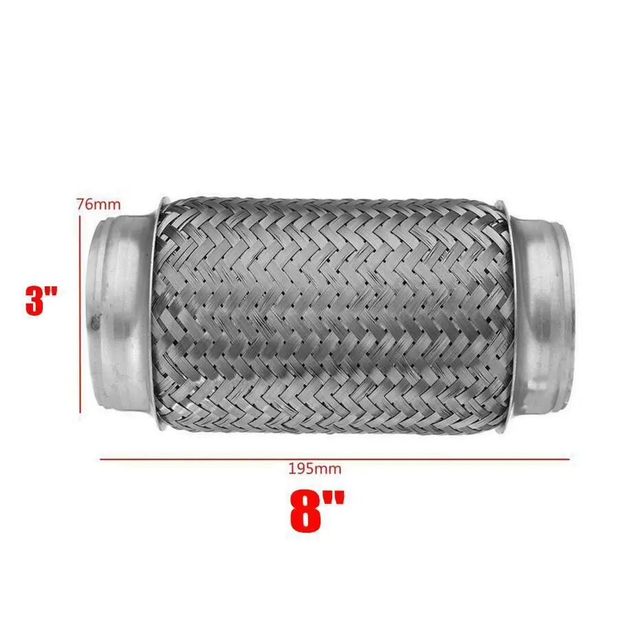 

3" ID x 8" L Car Truck Double Braid Exhaust Flex Pipe Braid Tube Connector Joint Coupling Adapter Heavy Duty Stainless Steel