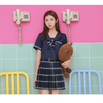 Japanese Orthodox JK Uniform Suit Female Summer Season high-end Sailor Suit Shool Wind Cute Girl Pleated Skirt Navy Blue Girls 
Japanese Orthodox JK Uniform Suit Female Summer Season high-end Sailor Suit Shool Wind Cute Girl Pleated Skirt Navy Blue Girls