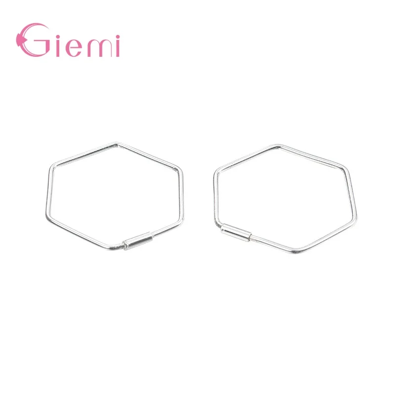 

Authentic 925 Silver Geometric Elements Hexagon Shape Hoop Earrings For Women Mini Ear Hoops Super Nice Girl Gifts