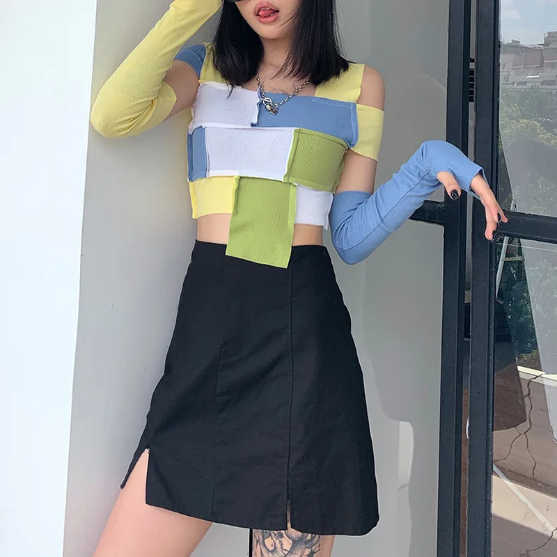 NCLAGEN Presonality Patches Patchwork Shoulder Bare With Long Gloves Women Fitness Crop Top T Shirt Street Fashion T-shirts
NCLAGEN Presonality Patches Patchwork Shoulder Bare With Long Gloves Women Fitness Crop Top T Shirt Street Fashion T-shirts