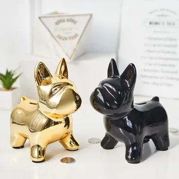 2020 Fashion Bulldog Gold Plating Crafts Sculpture Creative Gifts Modern Simple Home Decoration Statue Coin Piggy Bank Ornaments