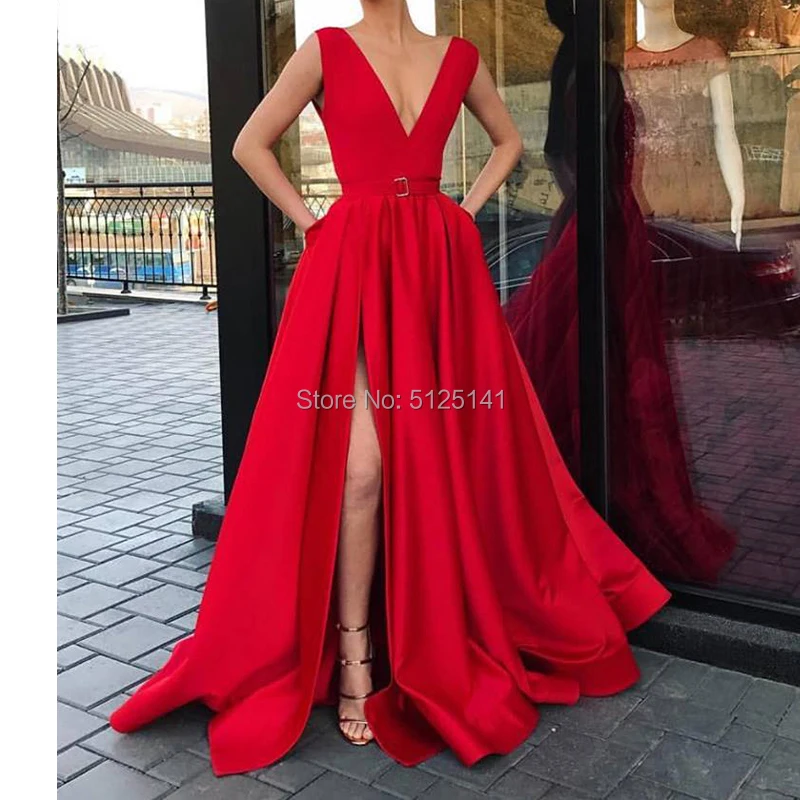 Sexy Deep V Neck Red Evening Dresses 2019 Party Gown Satin Green Blue High Slit Plus Size Long Prom Dress Vestido De Festa
Sexy Deep V Neck Red Evening Dresses 2019 Party Gown Satin Green Blue High Slit Plus Size Long Prom Dress Vestido De Festa
