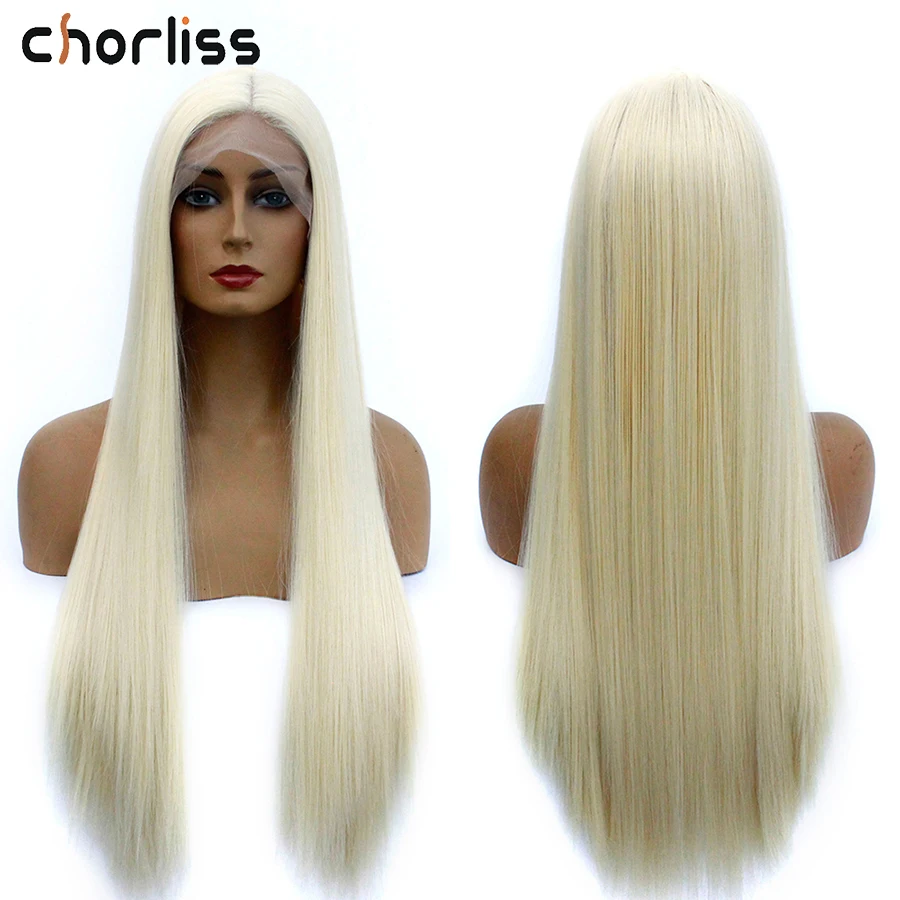 Chorliss 24 дюйма средняя часть синтетические парики на кружеве блонд длинные прямые