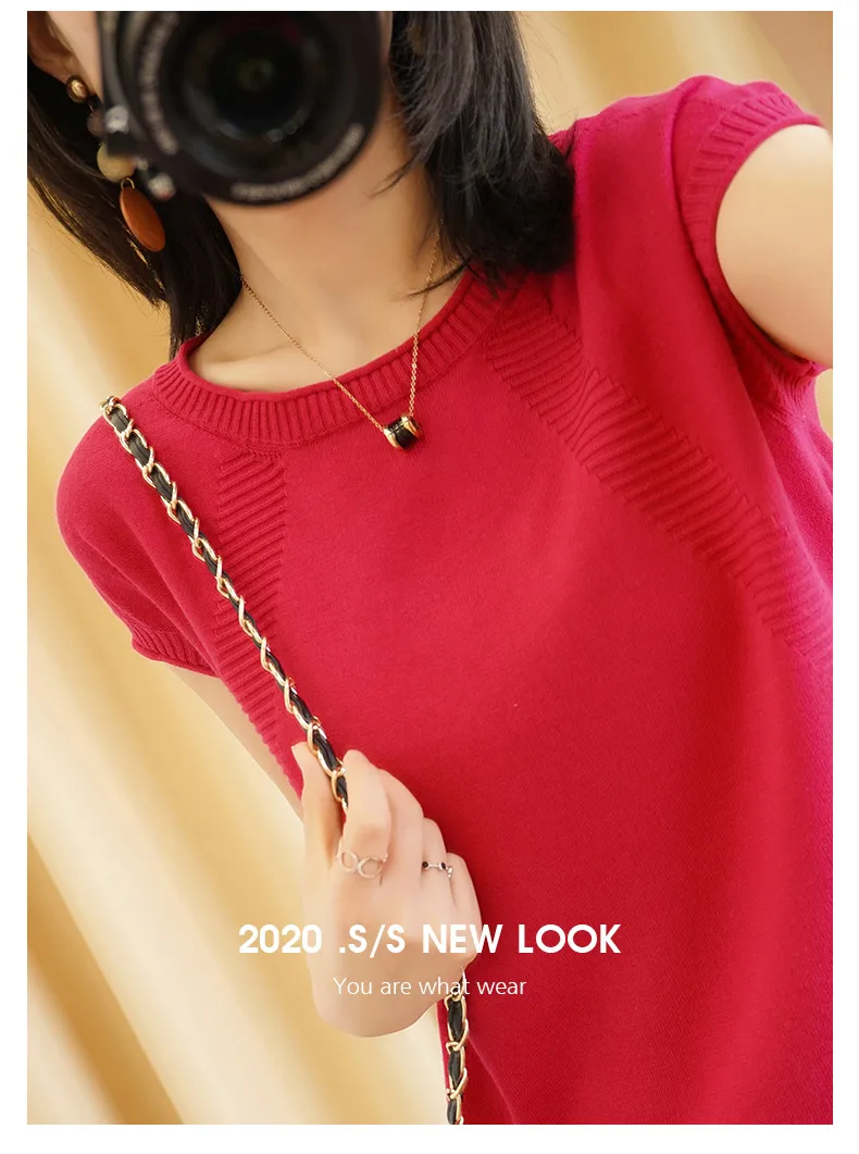Summer Women's Sweaters fashion O-Neck Short Sleeve Female Pullover 100% Cotton Knitted Tops Soft Health Clothes Pull Femme Cool Summer Women's Sweaters fashion O-Neck Short Sleeve Female Pullover 100% Cotton Knitted Tops Soft Health Clothes Pull Femme Cool