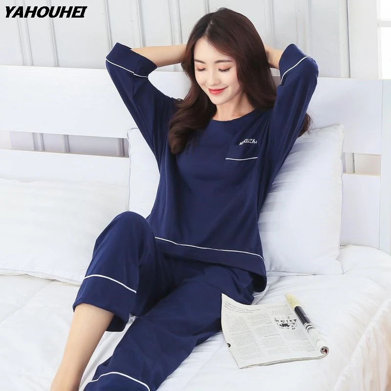 100% Cotton Casual Pajamas Sets For Women 2019 Autumn Winter Long Sleeve Pyjama Sleepwear Suit Loungewear Homewear Home Clothing | Женские