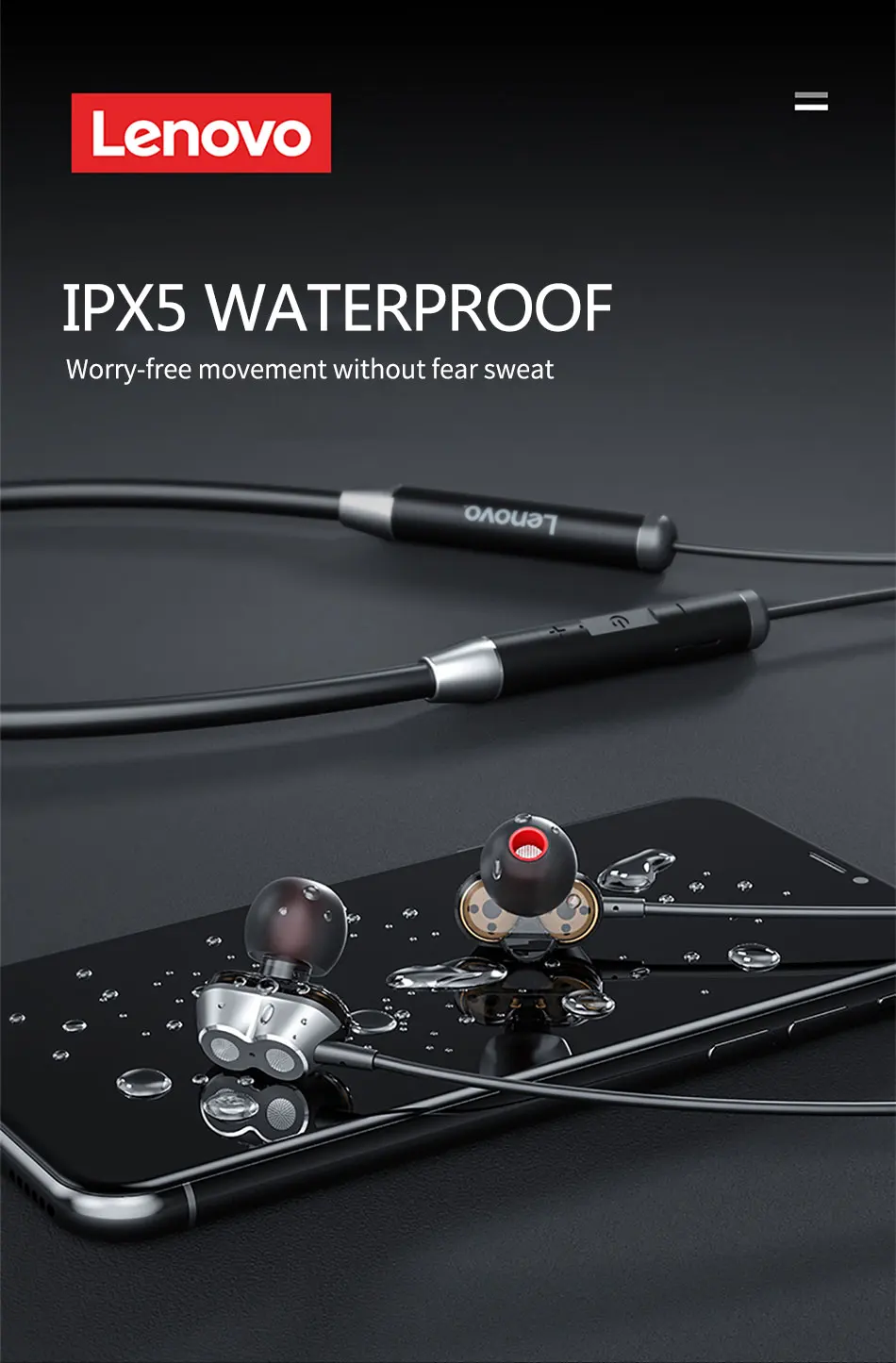 Gadgetoo Lenovo He08 Dual Dynamic Neckband Wireless In Ear Earphones