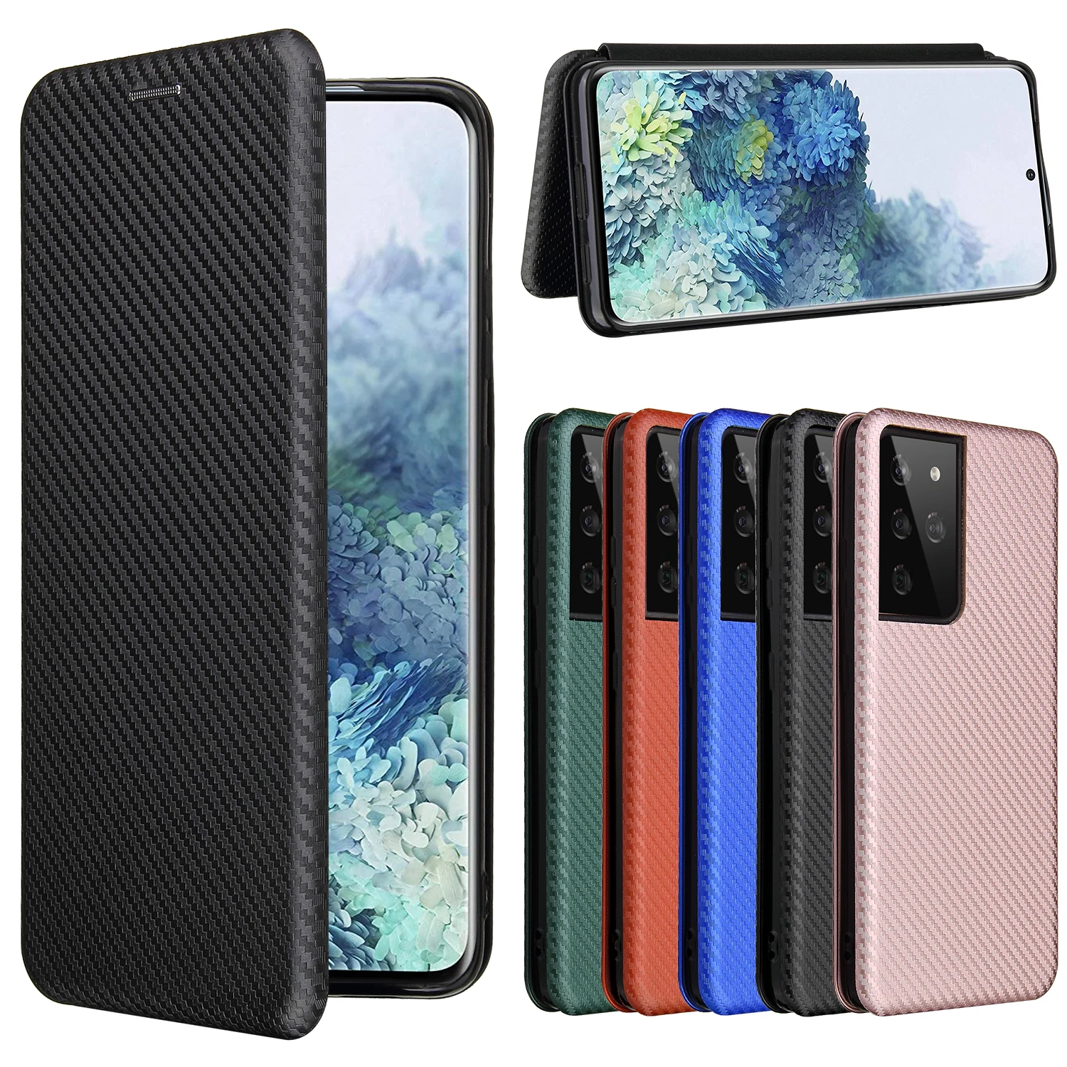 

Carbon Fiber Flip Cover Leather Wallet Case For Samsung Galaxy S23 S22 S21 Ultra Plus S20 S10 Plus Lite Ultra Note20 10 Pro