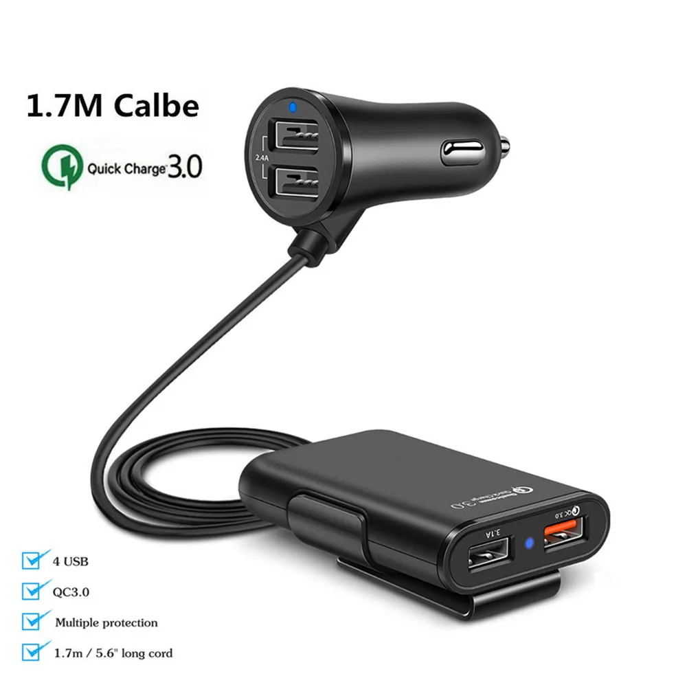 QC 3.0 2.4A 3.1A 4 Port USB Parts Car Charger With 5.6ft Extension Cord Cable for Back Seat Quick Charger 3.0 iPhone iPad Camera
QC 3.0 2.4A 3.1A 4 Port USB Parts Car Charger With 5.6ft Extension Cord Cable for Back Seat Quick Charger 3.0 iPhone iPad Camera