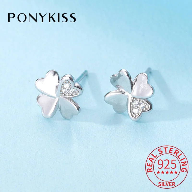 PONYKISS 100% 925 Sterling Silver Chic Four-leaf Clover Stud Earrings Zircon Cute Women Party Delicate Accessory Engagement Gift
PONYKISS 100% 925 Sterling Silver Chic Four-leaf Clover Stud Earrings Zircon Cute Women Party Delicate Accessory Engagement Gift