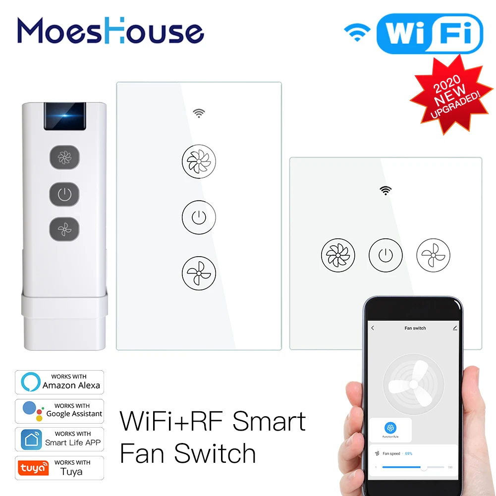 WiFi RF433 Smart Ceiling Fan Switch Smart Life/Tuya App 2/3 Way control Wireless Remote Control Works with Alexa and Google
WiFi RF433 Smart Ceiling Fan Switch Smart Life/Tuya App 2/3 Way control Wireless Remote Control Works with Alexa and Google