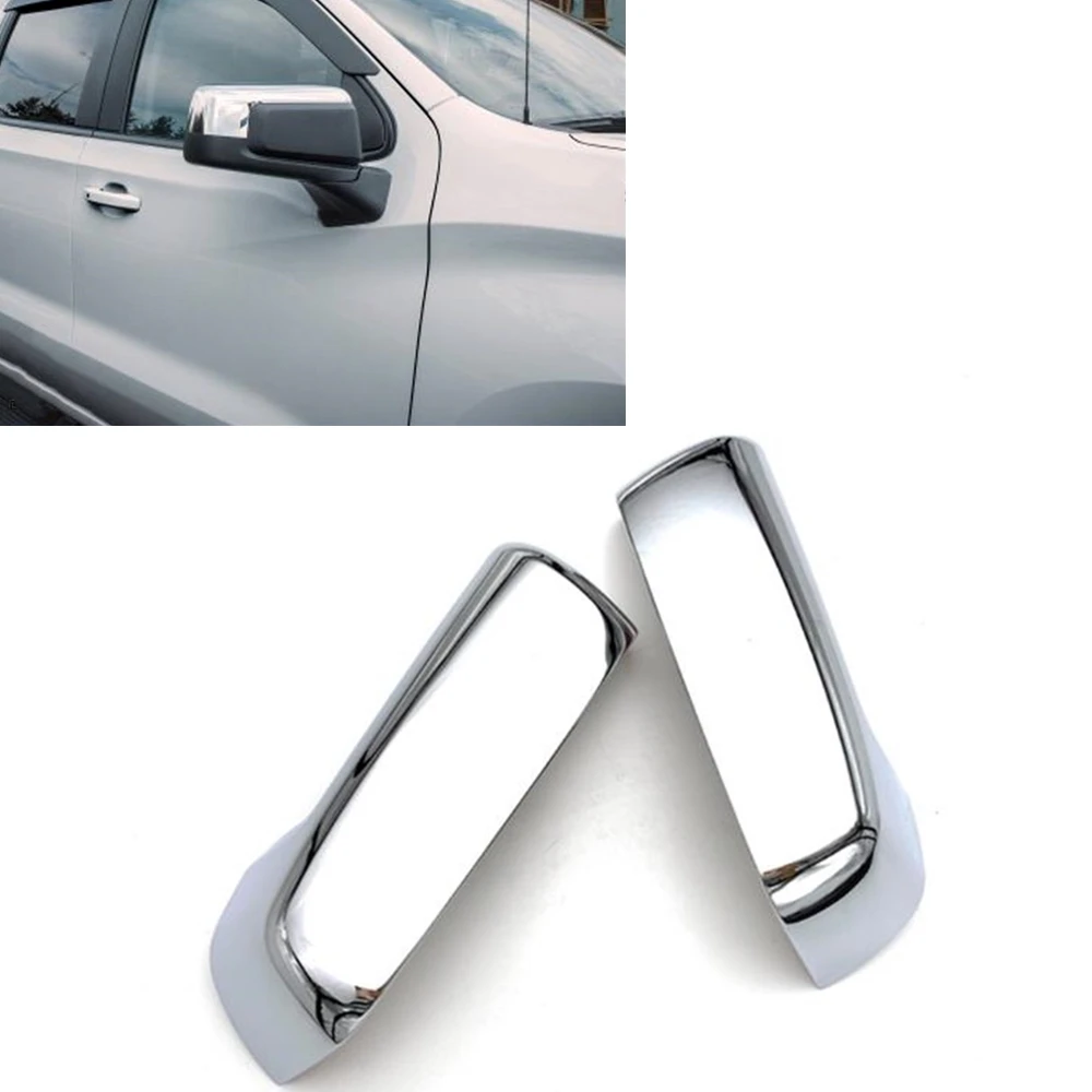 

For Chevrolet Chevy Silverado GMC Sierra 2019-2023 Mirror Cover Silver Chrome/Black Clip-on Car Reflector Reverse Rear View Caps