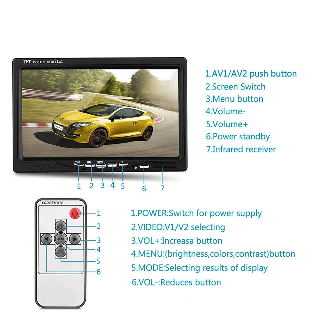12V/24V Car Reversing Camera RCA + 7" LCD Monitor Truck Bus Van Rear View Kit + 10M Cable
12V/24V Car Reversing Camera RCA + 7" LCD Monitor Truck Bus Van Rear View Kit + 10M Cable