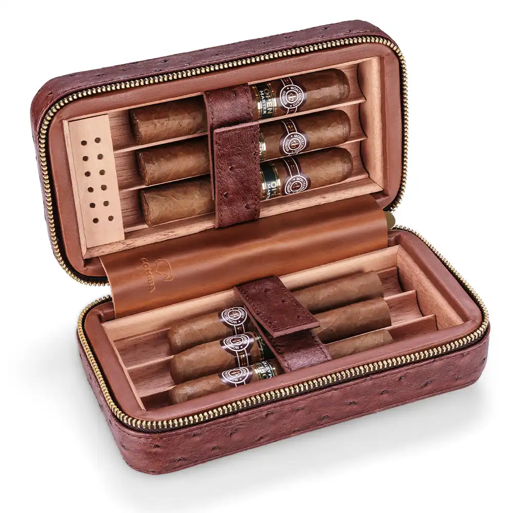 travel leather cigar humidor case set humidifier cedar wood