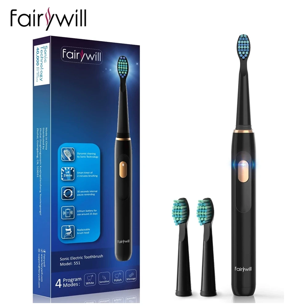 Fairywill Electric Sonic Toothbrush Rechargeable 4 Modes USB Fast Charging with Timer IPX7 Waterproof for Adults and Kids
Fairywill Electric Sonic Toothbrush Rechargeable 4 Modes USB Fast Charging with Timer IPX7 Waterproof for Adults and Kids