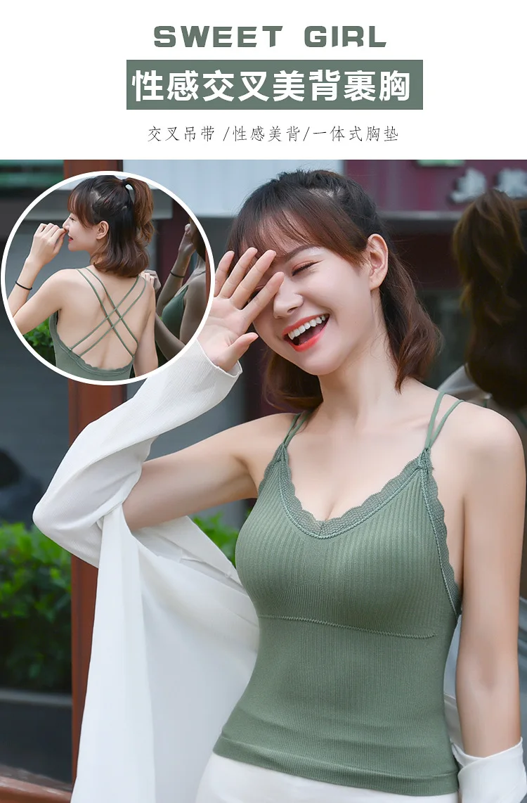 Description Picture 3 of itemSummer Tank Top Women Crop Tops Sexy Lingerie Beauty Back Seamless Underwear Lace Bralette Camis Female Padded Camisole Femme