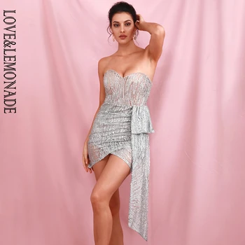 LOVE&LEMONADE Sexy Silver Tube Top Double Streamers Cross Glitter Glued Material Bodycon Party Mini Dress LM82017-1
LOVE&LEMONADE Sexy Silver Tube Top Double Streamers Cross Glitter Glued Material Bodycon Party Mini Dress LM82017-1