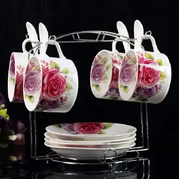 European-style Ceramic Cup Coffee Cup Set High-end Phnom Penh Creative 4-piece Set Bone China Coffee Cup Saucer Spoon With Shelf
European-style Ceramic Cup Coffee Cup Set High-end Phnom Penh Creative 4-piece Set Bone China Coffee Cup Saucer Spoon With Shelf