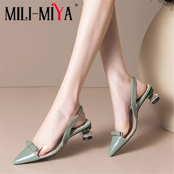 MILI-MIYA Cow Leather&PVC Women Sandals Buckle Strap Cover Pointed Toe Strange Heels Dress Party Shoes Plus Size 34-43 For Lady 
MILI-MIYA Cow Leather&PVC Women Sandals Buckle Strap Cover Pointed Toe Strange Heels Dress Party Shoes Plus Size 34-43 For Lady