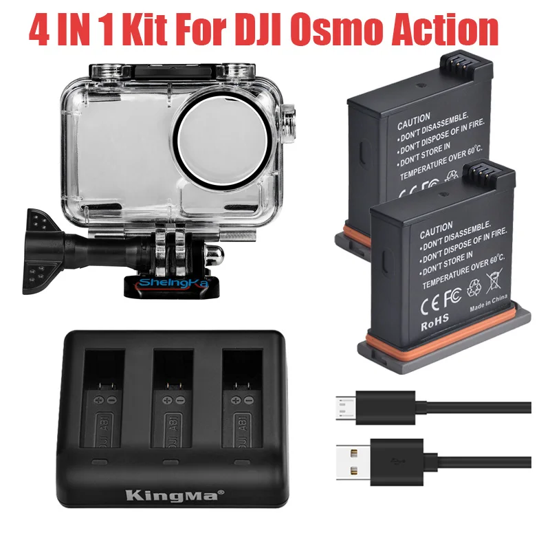 4 in 1 Set For DJI OSMO Action 2pcs lithium battery+3-Way Charger+Diving Waterproof Protective housing Case For DJI Accessories
4 in 1 Set For DJI OSMO Action 2pcs lithium battery+3-Way Charger+Diving Waterproof Protective housing Case For DJI Accessories