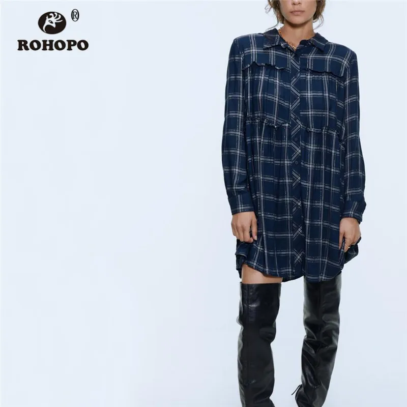 ROHOPO Lapel Collar Long Sleeve Plaid Blue Autumn Blouse Dress Metal Thread Overlocked Peplum Ruffled Hem Mini Retro Robe #9083
ROHOPO Lapel Collar Long Sleeve Plaid Blue Autumn Blouse Dress Metal Thread Overlocked Peplum Ruffled Hem Mini Retro Robe #9083