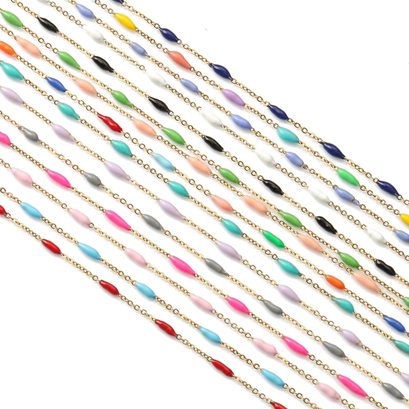 

1m/lot Stainless Steel Wire Wrapped Rosary Chain Cable Enamel Beads Chains for Jewelry Making DIY Bracelet Neckalce Findings