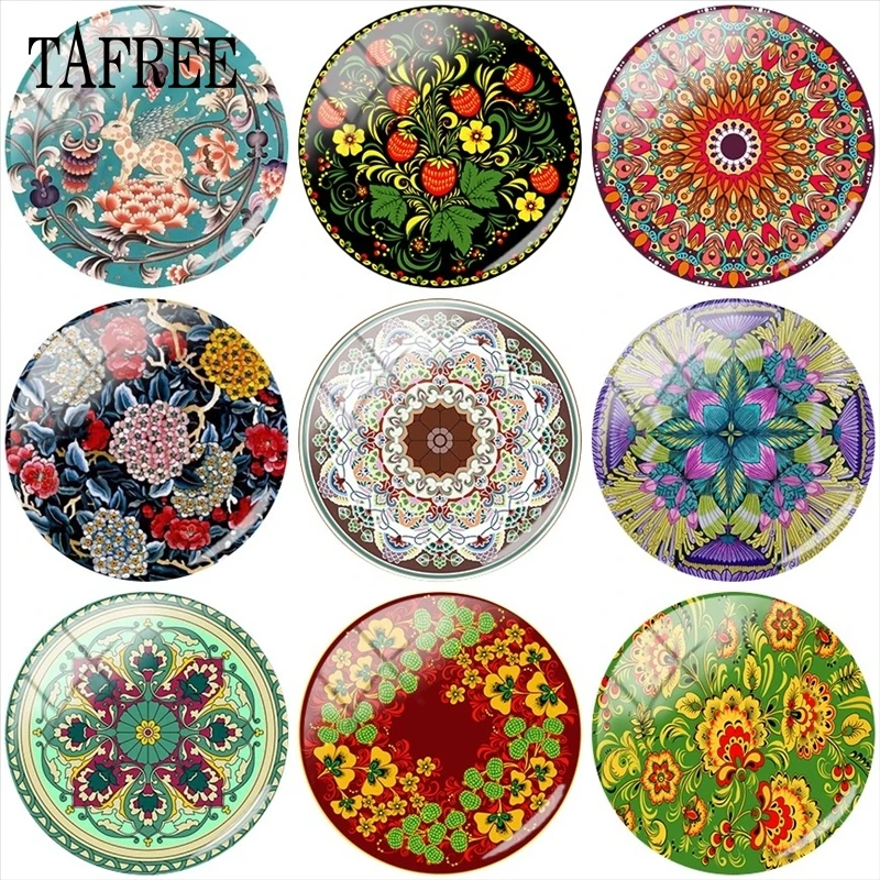 

TAFREE Colorful Pattern Art Picture 12mm/15mm/16mm/18mm/20mm/25mm Flower Photo Glass Cabochon Demo Flat Back Making Findings