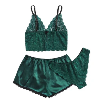 3pcs/set Summer Women Transparent Pajama Sets Lace Pajamas Sexy Women's Sleep Stretch Satin Lace Transparent Suit 2020 
3pcs/set Summer Women Transparent Pajama Sets Lace Pajamas Sexy Women's Sleep Stretch Satin Lace Transparent Suit 2020