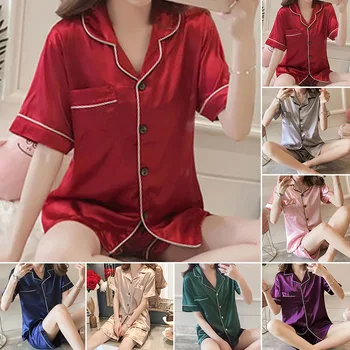 Two-Piece Silk Women Pajama Sets Solid Satin Short Sleeve Silk Sleepwear For Women Suit Pajama Man Summer Pyjama Male
Two-Piece Silk Women Pajama Sets Solid Satin Short Sleeve Silk Sleepwear For Women Suit Pajama Man Summer Pyjama Male