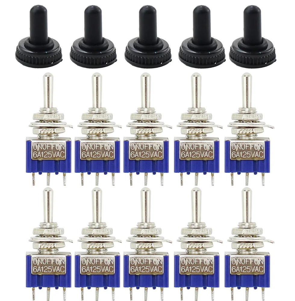 

5pcs 10pcs MTS-102 103 Toggle Switch 6A 125VAC on on SPDT 6mm Mini switch DPDT on off on Waterproof Cap