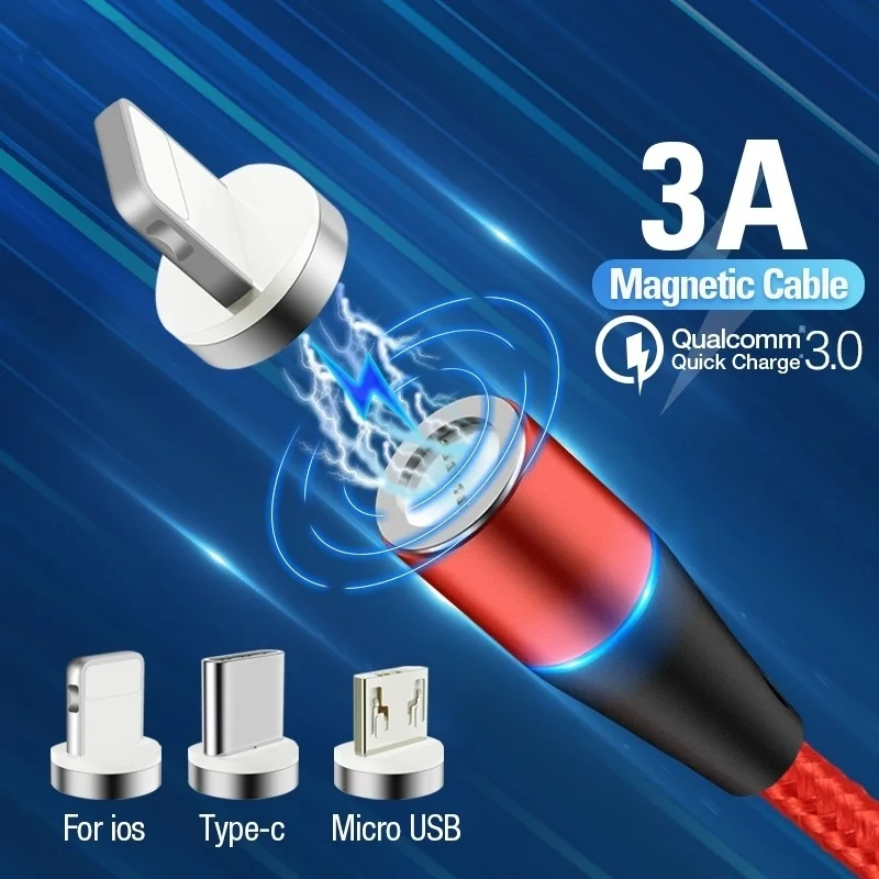 Магнитный кабель быстрой зарядки 3A для iPhone XS Samsung XIAOMI HUAWEI зарядное устройство 3 0