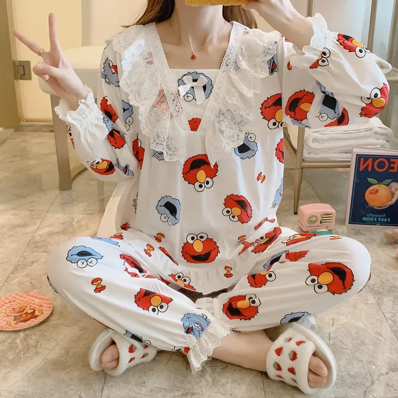 Pajamas Women's Spring And Autumn Cute Sesame Street Pure Cotton Long Sleeve Princess Style Two-Piece Set Thin-Outer Wear Tracks
Pajamas Women's Spring And Autumn Cute Sesame Street Pure Cotton Long Sleeve Princess Style Two-Piece Set Thin-Outer Wear Tracks