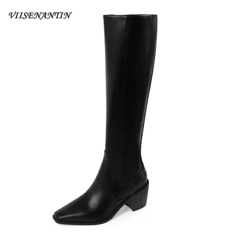 Square Toe Leather New Thick High Heel Side Zipper Autumn and Winter Korean Retro Knee-high Knight Boots Black Brown Shoes Women
Square Toe Leather New Thick High Heel Side Zipper Autumn and Winter Korean Retro Knee-high Knight Boots Black Brown Shoes Women