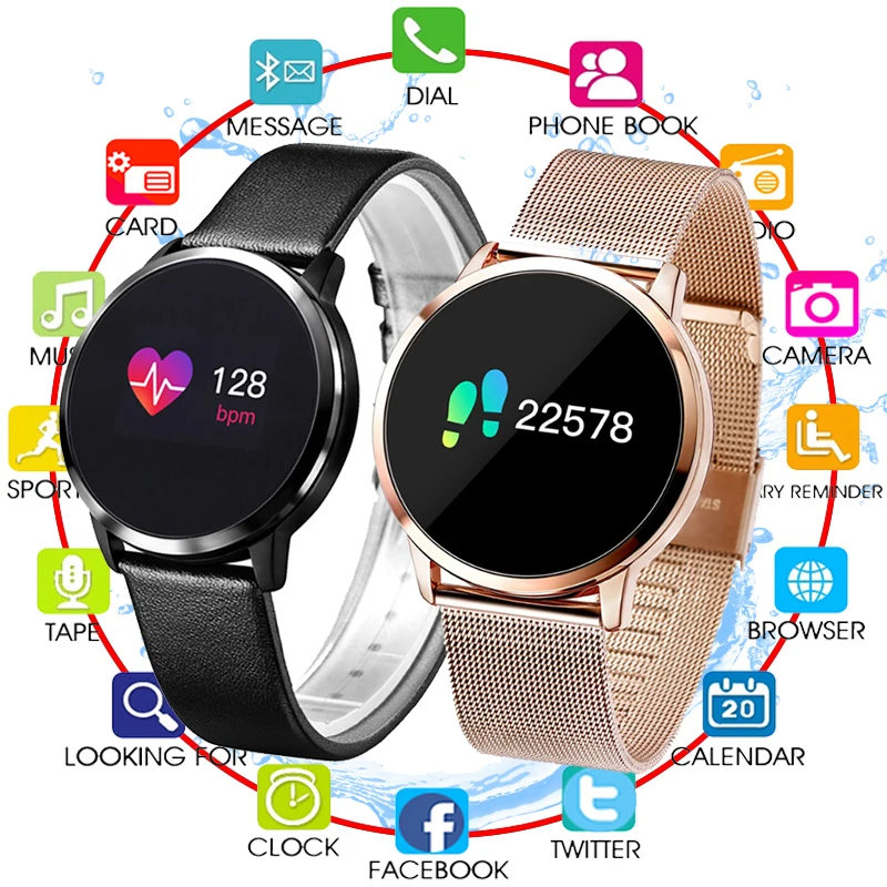 

New Hot OLED Bluetooth Smart Watch Stainless Steel Waterproof Wearable Device Smartwatch Q8 Wristwatch Men Women Fitness Tracker